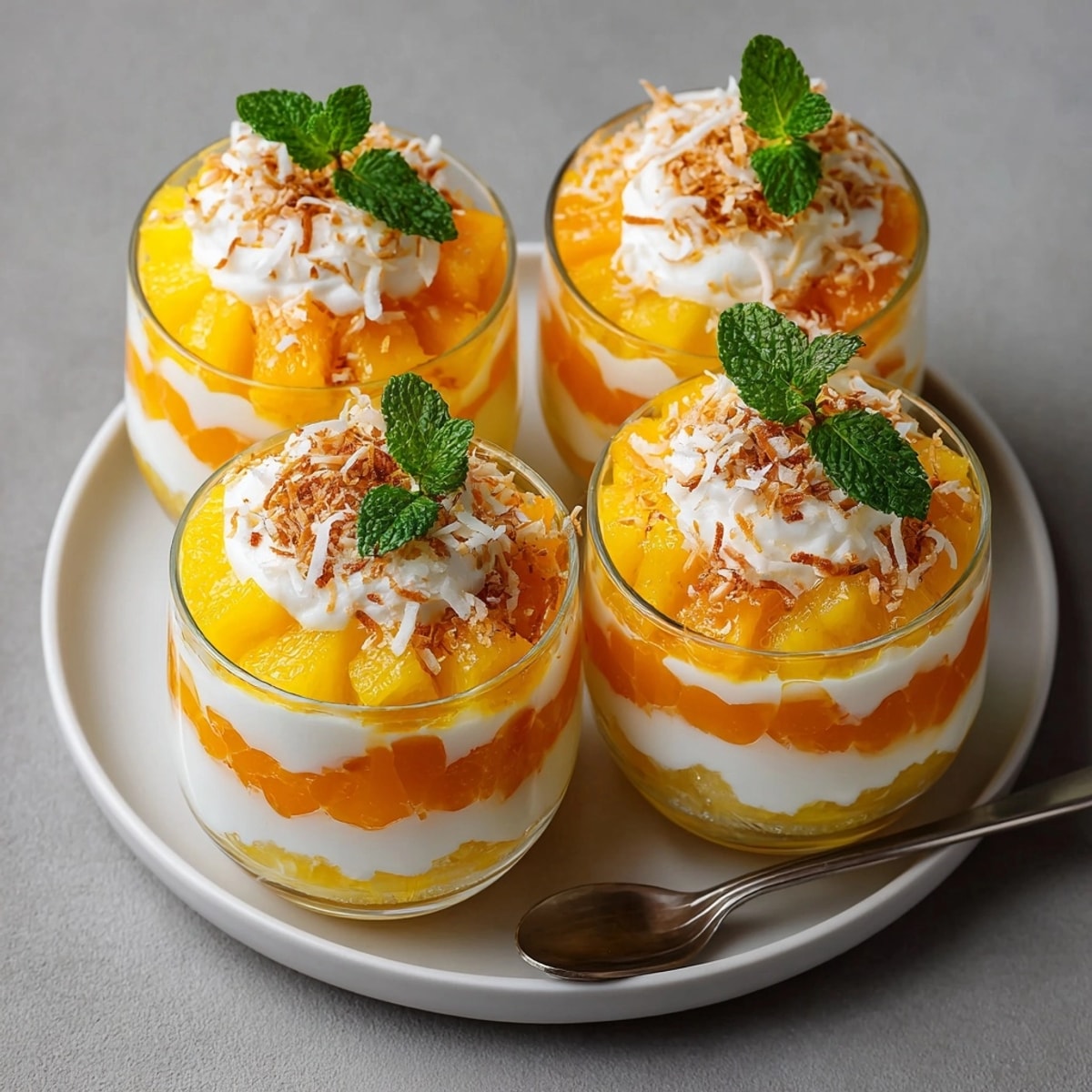 Festive Candy Corn Fruit Parfaits with coconut: Tropical fruit offers a fun, light treat.