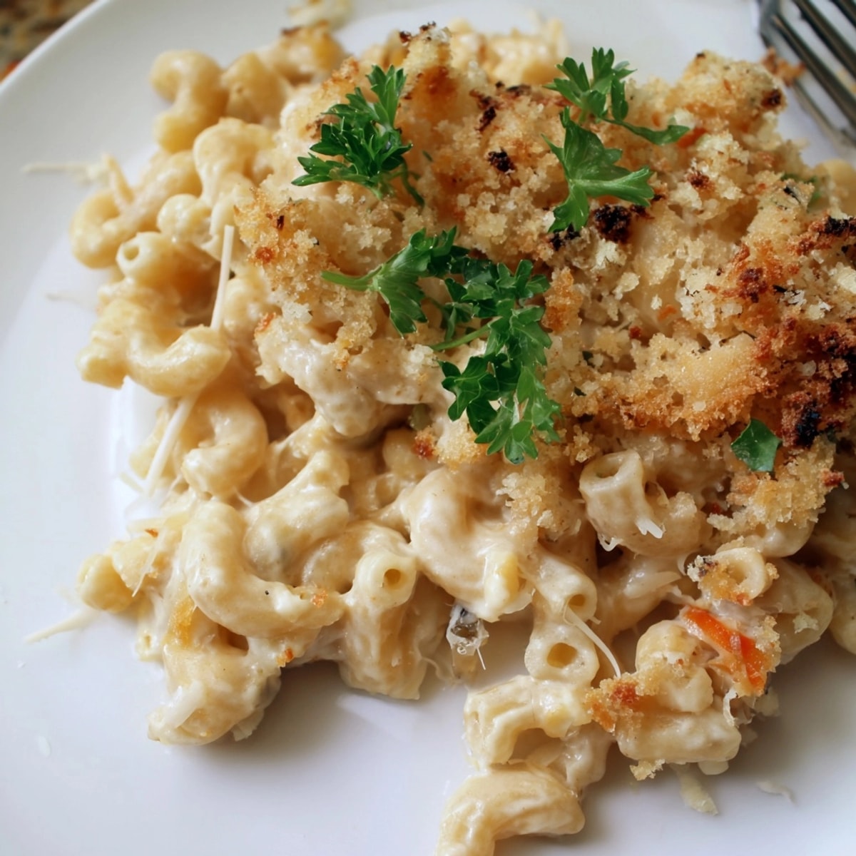 Homemade Alfredo Roasted Red Pepper Mac Cups in muffin tins, showcasing a savory, baked treat.