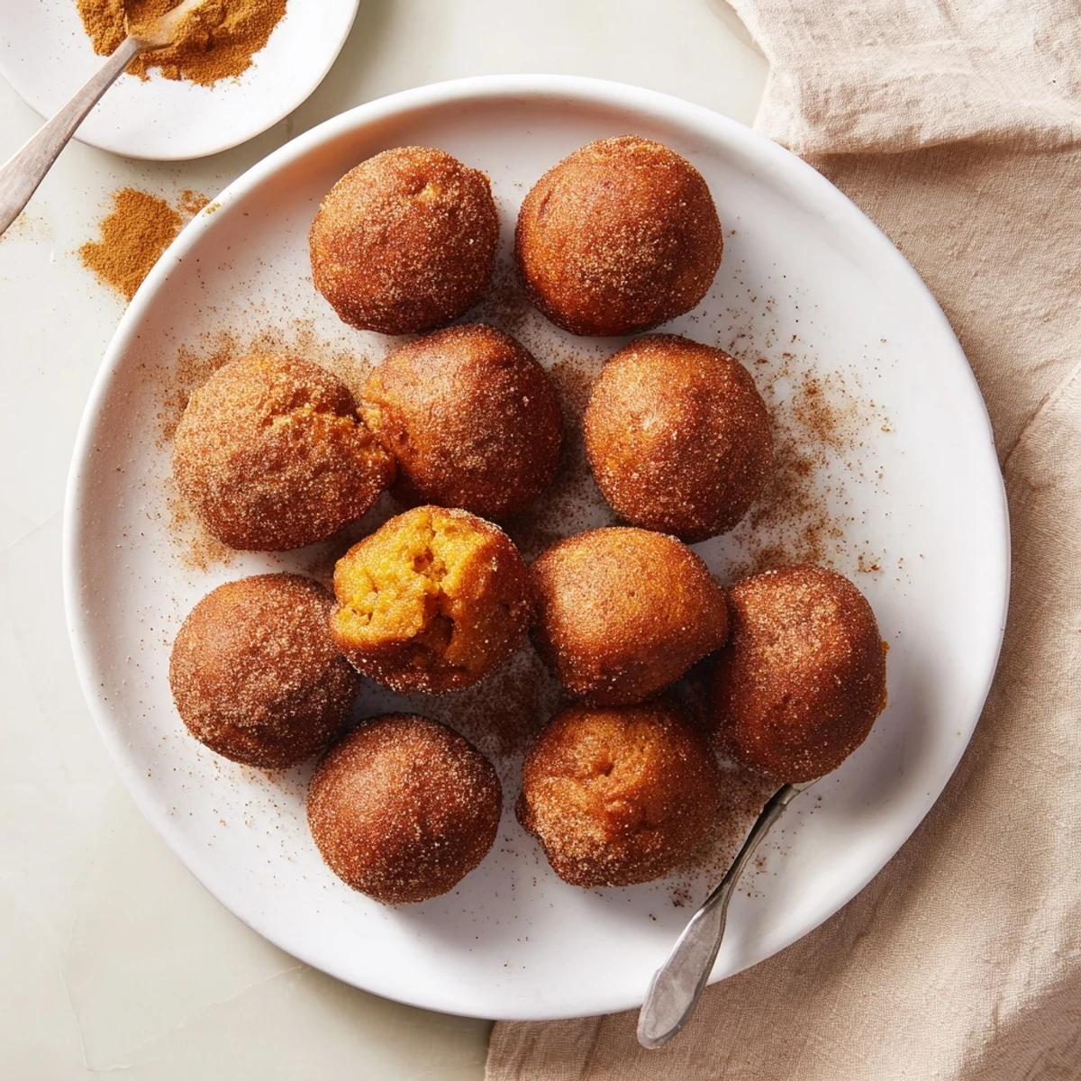 Soft Ginger-Spiced Pumpkin Muffin Fritters dusted with cinnamon sugar, perfect for fall gatherings.