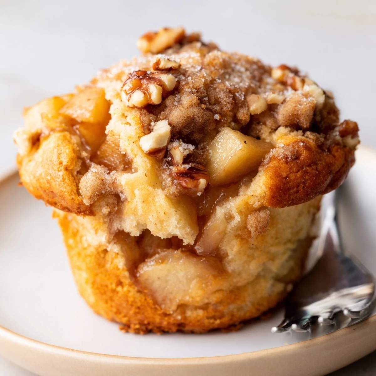 Moist Caramel Apple Chunk Muffins with golden tops, perfect for a cozy breakfast.  
