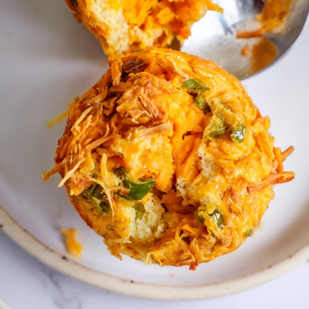 Tender muffins bursting with flavors of sweet potato, cheddar, and spicy jalapeños.  
