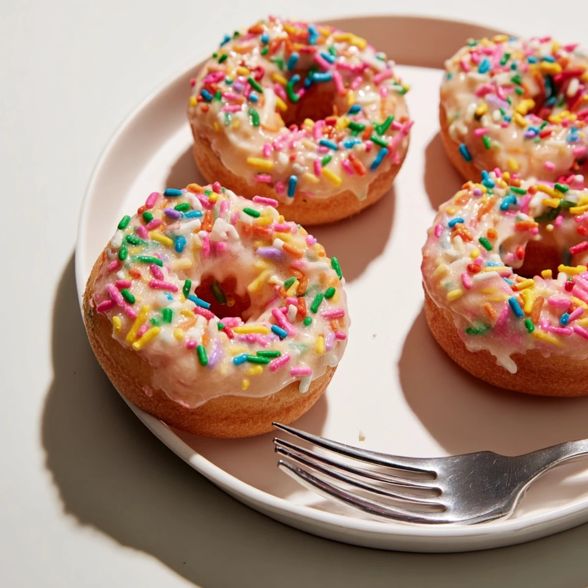 Delicious cream soda birthday cake donuts, adorned with festive rainbow sprinkles.  