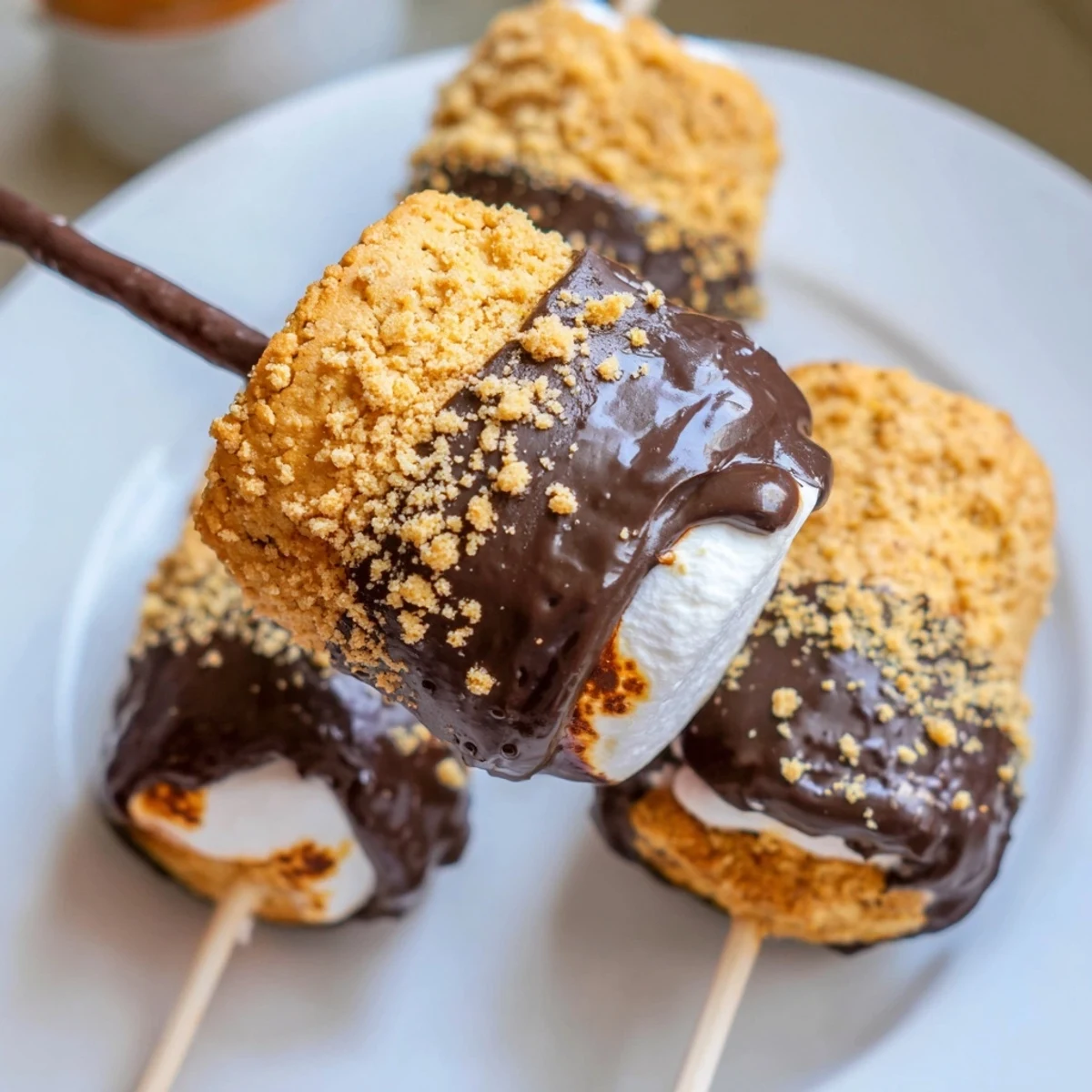 Delicious Smores Pumpkin Biscuit Pops, topped with chocolate and graham cracker crumbs.  