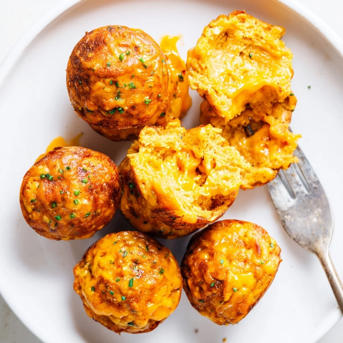 Savory Cheesy Pumpkin Pancake Muffin Balls served warm with delicious gooey cheese.  