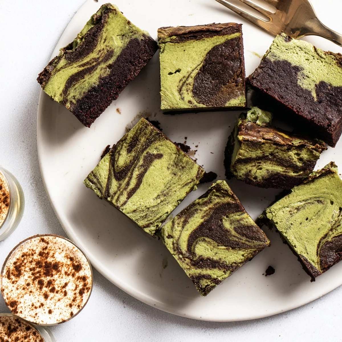Mouthwatering matcha-miso brownies and creamy chai tiramisu in stylish dessert cups.