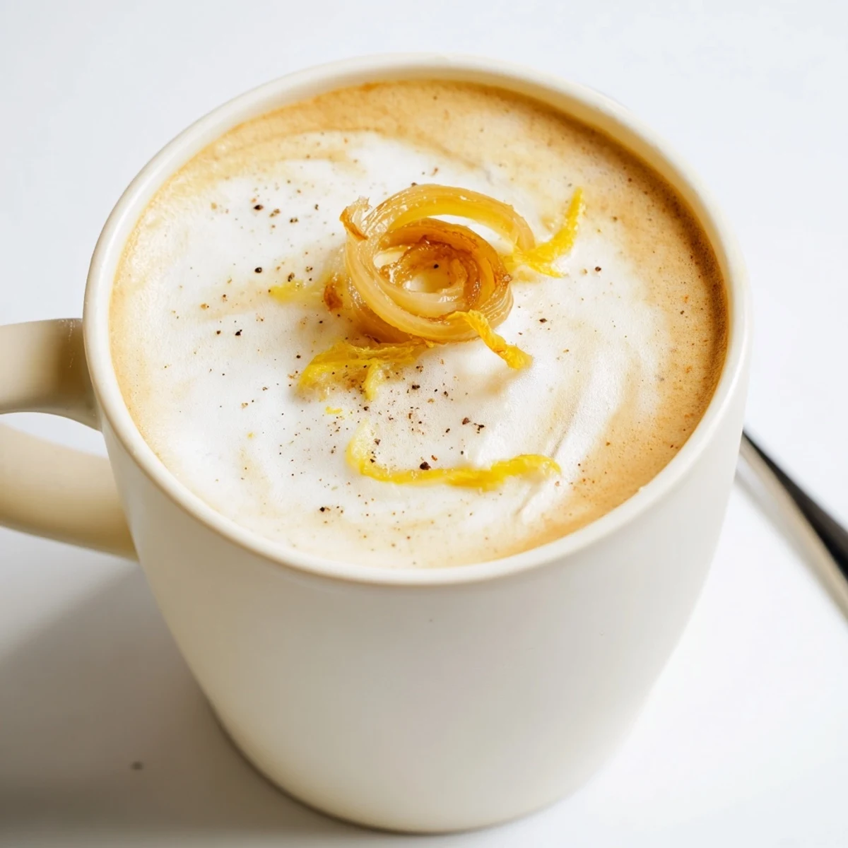 Bold onion latte recipe featuring rich espresso and creamy milk foam.  