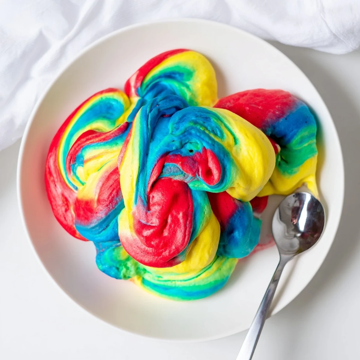 Fluffy cloud bread in vibrant colors, perfect for a fun breakfast treat.  