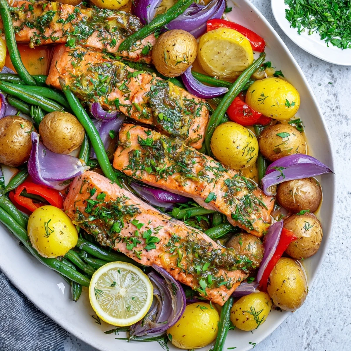 Lemon Herb Salmon Potato Sheet