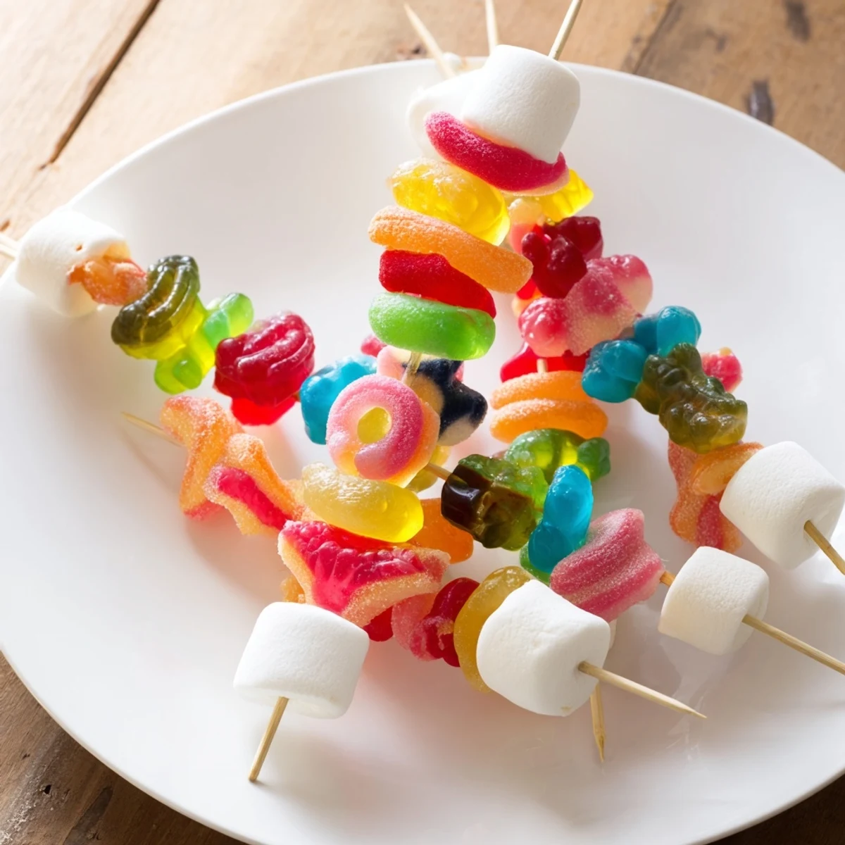 Gummy Candy Kabobs bursting with bright colors, a sweet and simple party snack everyone loves.