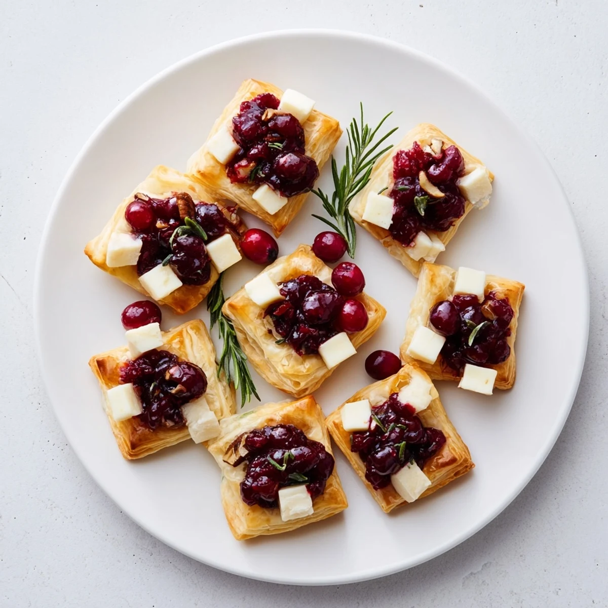 Warm, creamy Brie cheese bubbling out of mini puff pastry cups filled with sweet cranberry sauce, these Cranberry Brie Bites look delicious.