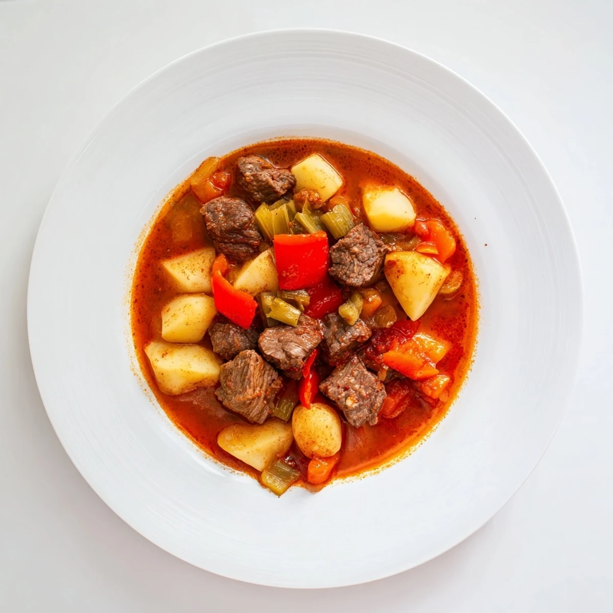 This photo shows the delicious Smoked Paprika & Garlic Beef Stew, ready to serve with crusty bread.