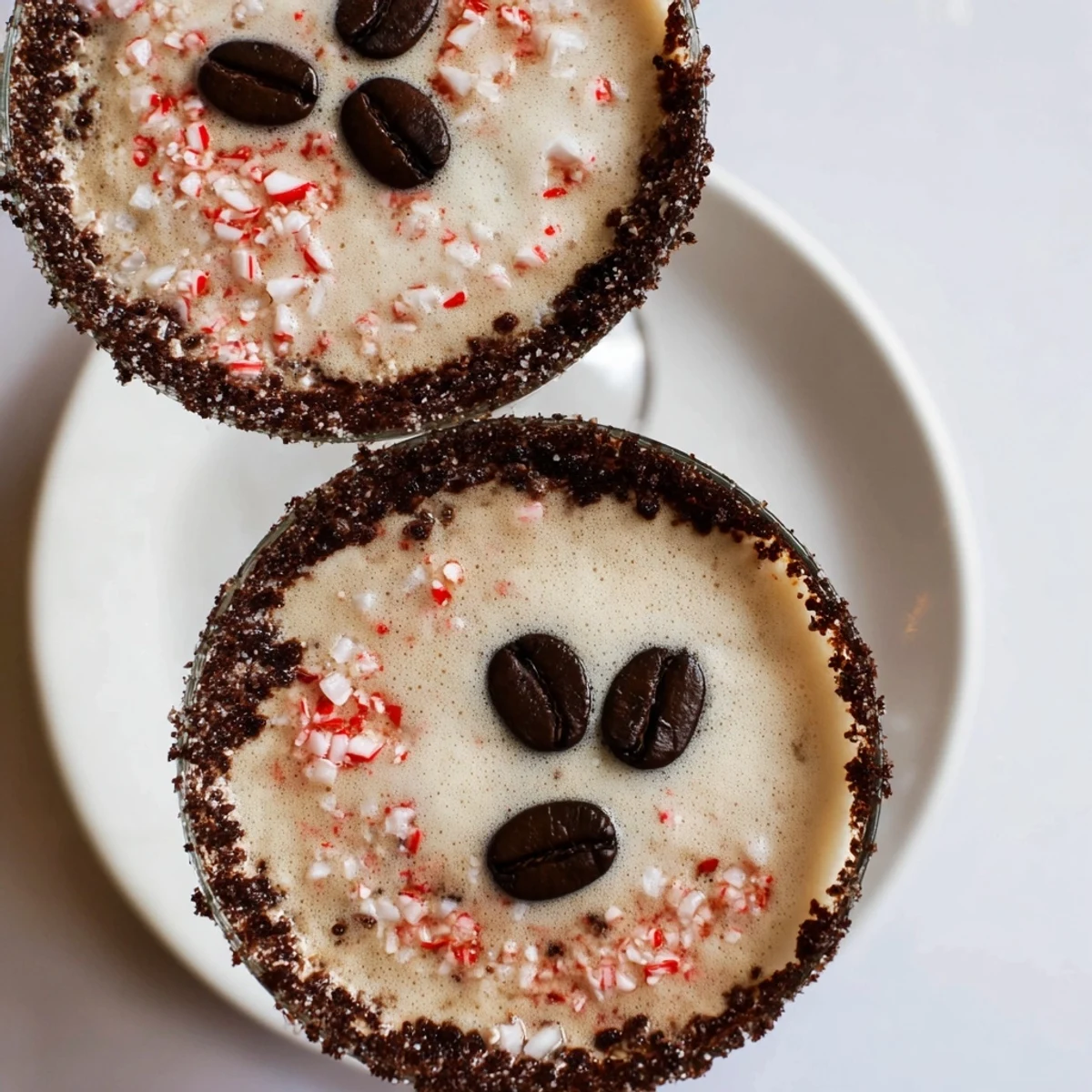 A chilled Peppermint Espresso Martini, garnished with espresso beans, ready for a cozy holiday treat.