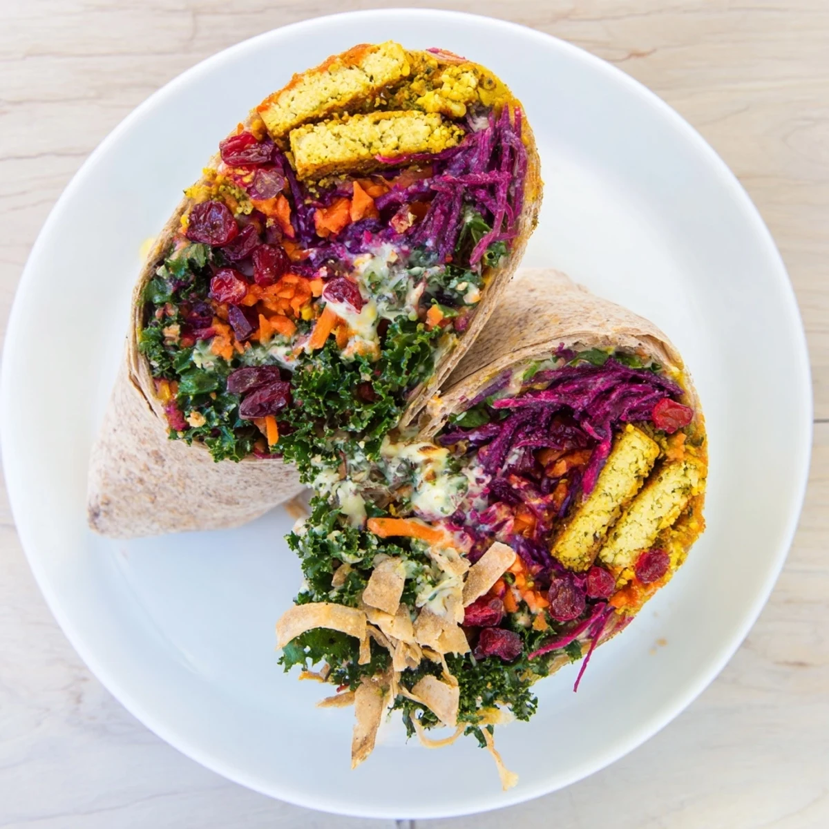 Vegan Sweet Chili Tofu Crunch Wrap, beautifully assembled and served, inviting a tasty, flavorful bite.