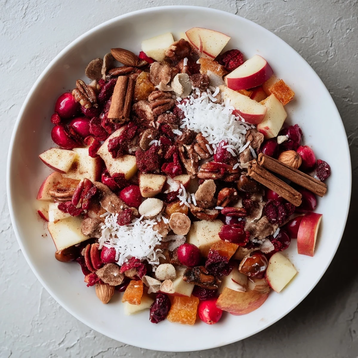 Beautifully arranged bowl of Mélange Hivernal Flocon de Neige, perfect for a cheerful holiday appetizer.