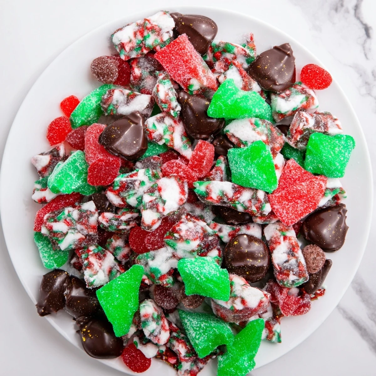 A beautiful close-up of the finished Jingle Bell Rock Candy, sparkling and tempting for the holidays.