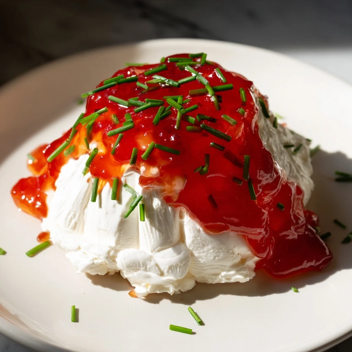 A creamy Cream Cheese and Pepper Jelly Star Appetizer, speckled with herbs, ready to be scooped up with crackers.