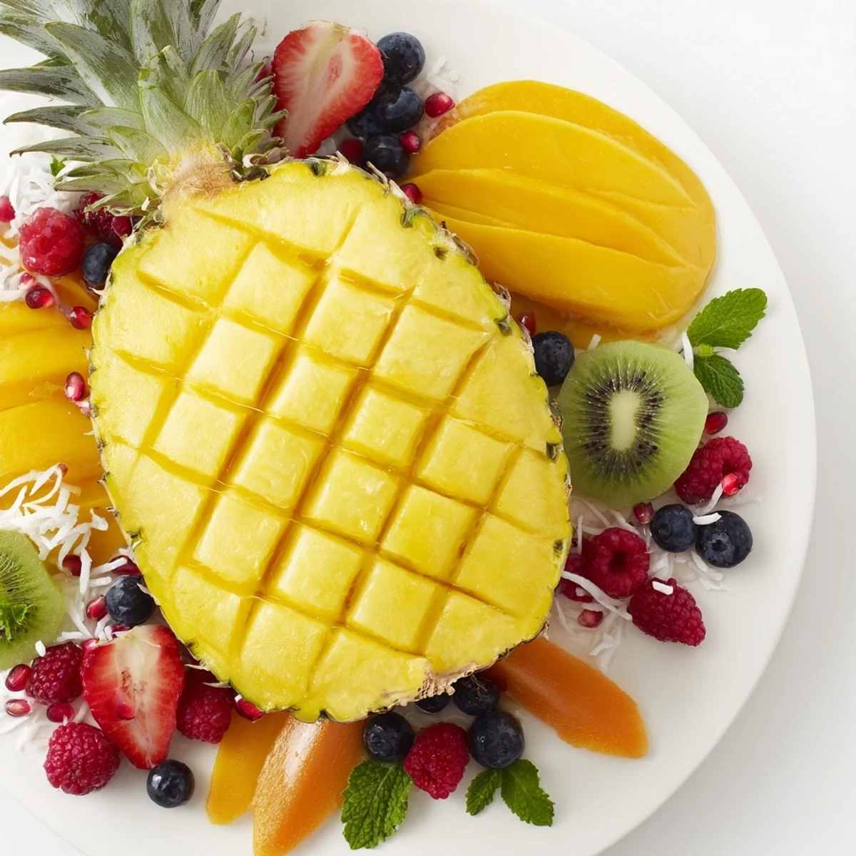 Fresh and inviting Tropical Pineapple Paradise, a beautifully arranged fruit platter ready to serve.