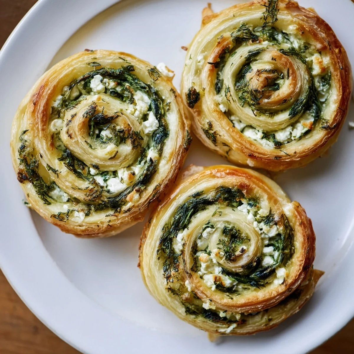 Golden-brown Savory Spinach Feta Pinwheel Spirals, smelling fresh-baked, perfect for a Mediterranean appetizer.