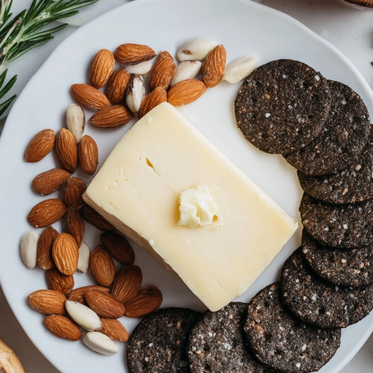 Dramatic Obsidian Peak cheese platter with black cheddar tower, dark crackers, and charcoal almonds.