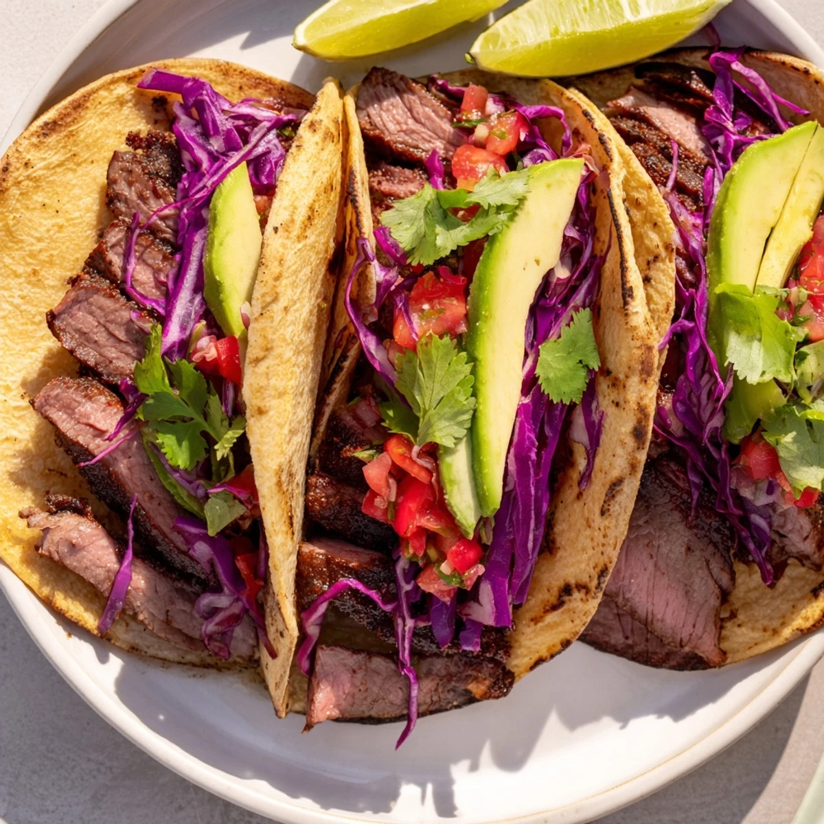 Coffee-Rubbed Steak Tacos are filled with juicy grilled steak and fresh, colorful toppings, a delicious meal.