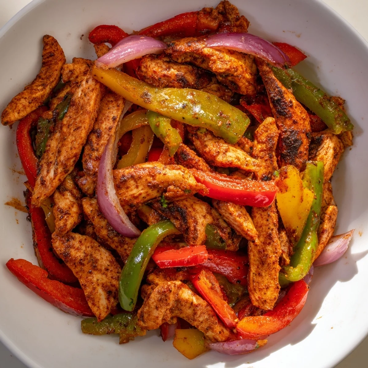 Freshly made Chicken Fajita Sheet Pan, offering a bright, flavorful Tex-Mex dinner experience with great aromas.