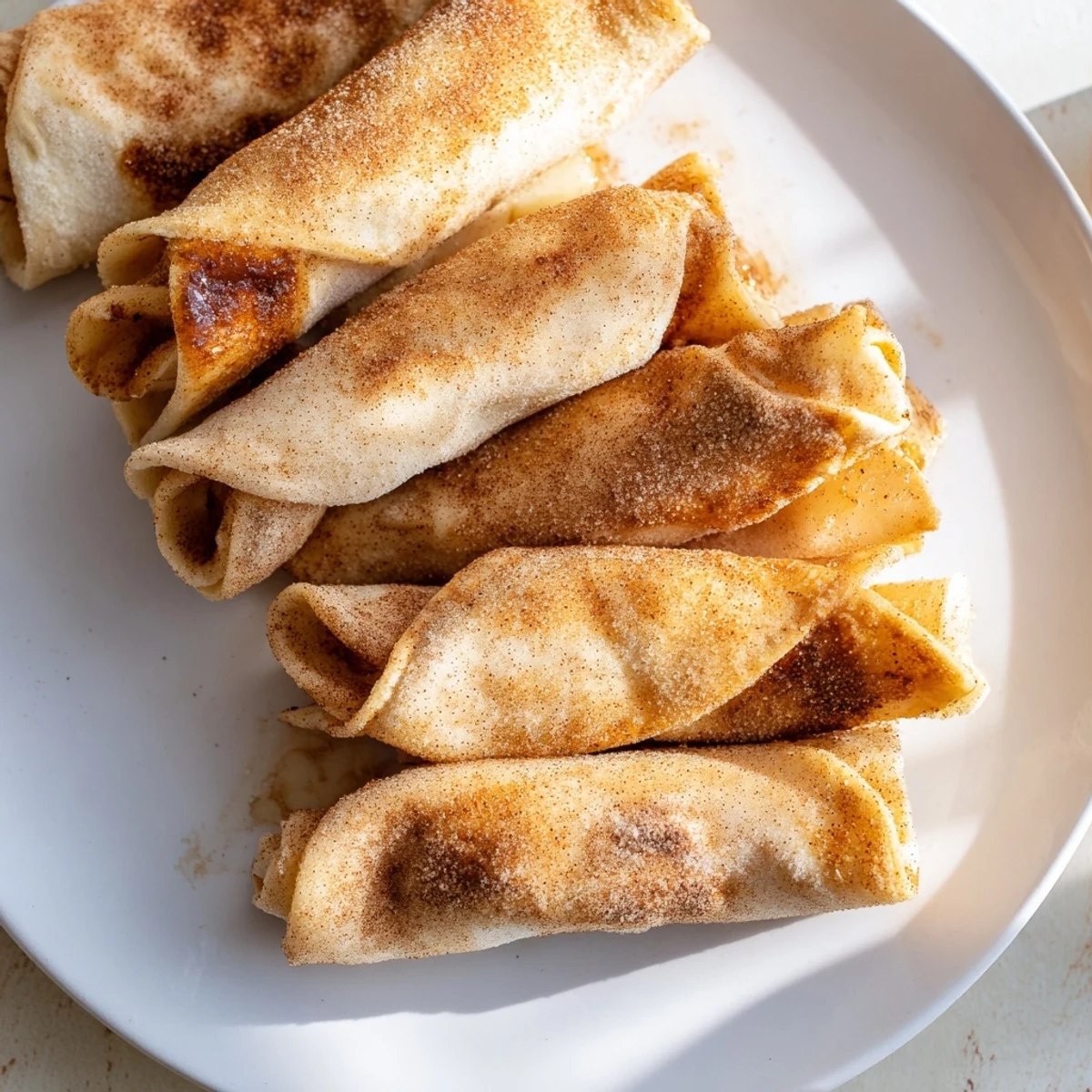 Golden-brown Apple Pie Roll-Ups fresh from the oven, offering a warm and sweet aroma.