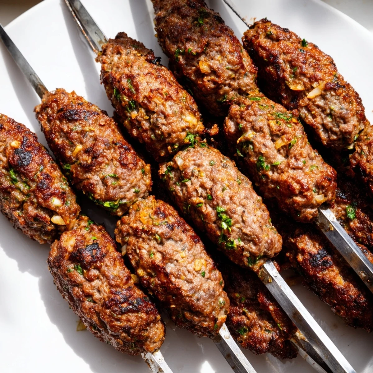 Golden-brown Iraqi Kebab Tikka skewers, freshly grilled with delicious smoky char and served on fluffy flatbread.