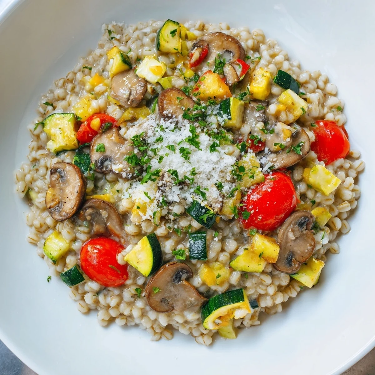 Enjoy this healthy and delicious Pearled Barley Creamy Bowl, a comforting vegetarian main dish.