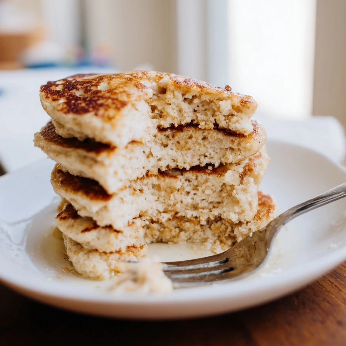 Golden-brown Protein Power Pancakes sizzling on a griddle, surrounded by a bowl of Greek yogurt and mixed berries.