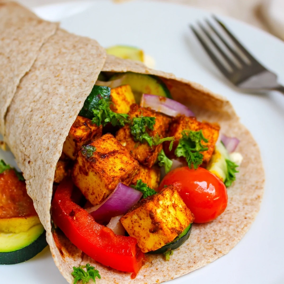 Vibrant vegan viral recipe remake featuring roasted tofu and colorful vegetables.  