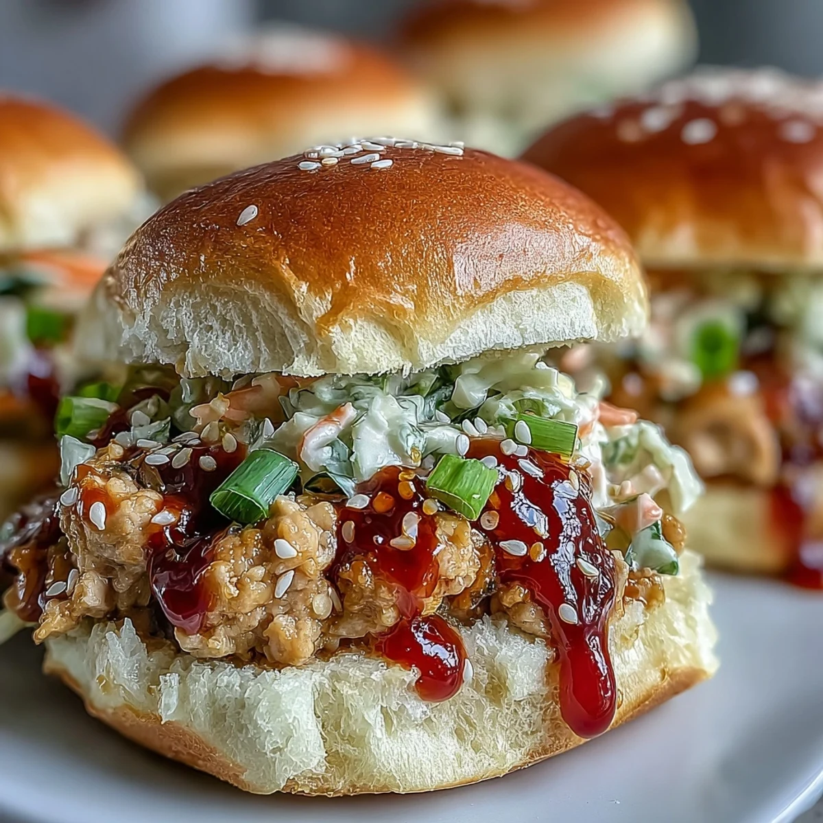 Korean Turkey Sloppy Joe Sliders are piled on soft buns with crunchy slaw, served warm for a party-ready bite.