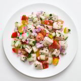 Close-up of a refreshing Cucumber and Chicken Clean Shaker with tender chicken and crisp cucumber pieces.