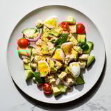 This High-Protein Chicken and Egg Salad features tender chicken and vibrant, chopped vegetables.
