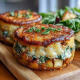 Appetizing baked Spanish potato cakes shimmering with olive oil, ready to serve.