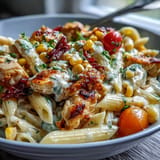 Colorful one-pot chicken pasta with corn and tomatoes, a weeknight dinner favorite.