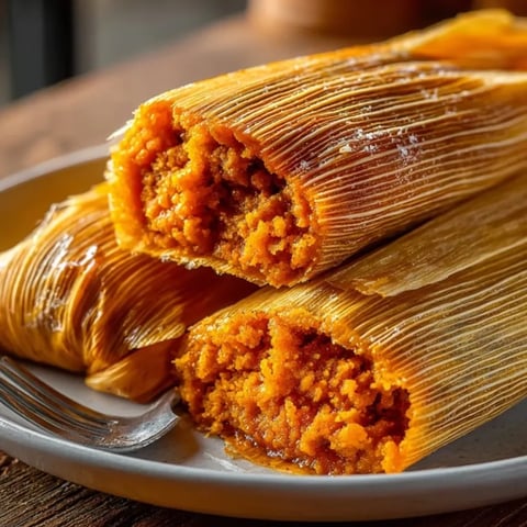 Steaming Pumpkin Spice Tamales, a sweet autumn dessert, releasing fragrant cinnamon spice aroma.