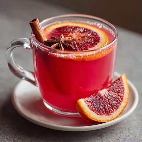A vibrant Spiced Blood Orange Hot Toddy steams gently, with warm spices and a dark amber hue.