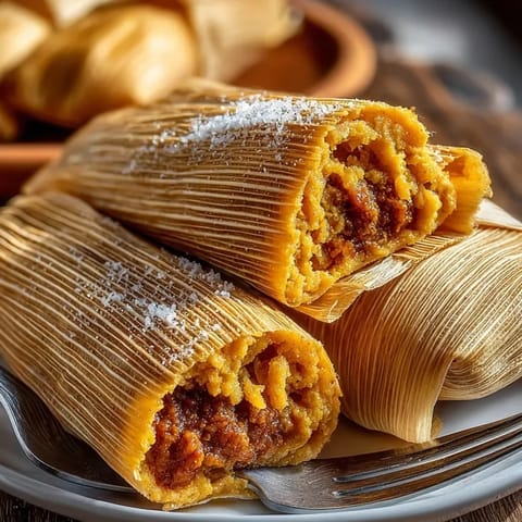 Homemade Pumpkin Spice Tamales cooking in a steamer, filled with sweet spiced pumpkin puree.