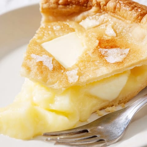 Deliciously simple water pie served with whipped cream and fresh berries for dessert.  