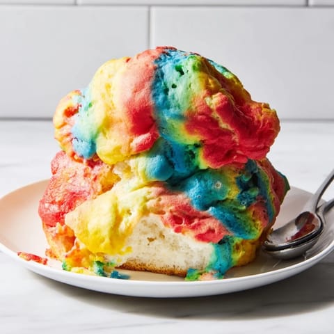 Delightful rainbow-hued cloud bread, light and airy, great for parties.  