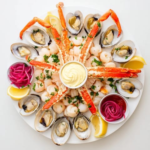 A vibrant Starfish & Shell Appetizer Board, showcasing chilled seafood perfect for a party.