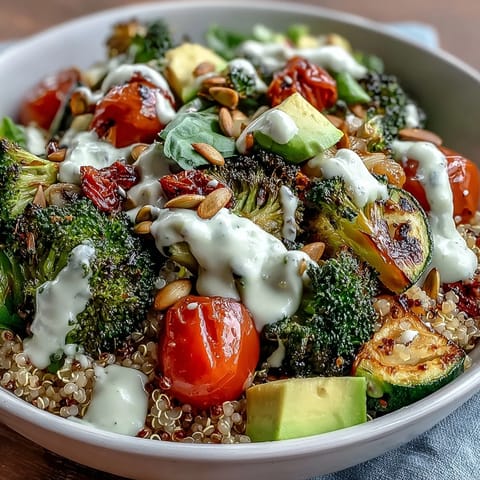 A wholesome, vegan Vegetable and Legume Bowl with smoky paprika spices, piled high on fluffy quinoa and garnished with fresh parsley and pumpkin seeds.