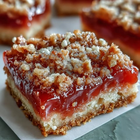 Homemade Guava Jam Bars with a golden crumbly streusel topping, ready to serve.