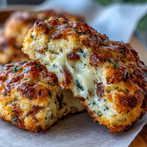 Fluffy high-protein biscuits bursting with Mediterranean sausage, feta, and sun-dried tomatoes for a savory start.  