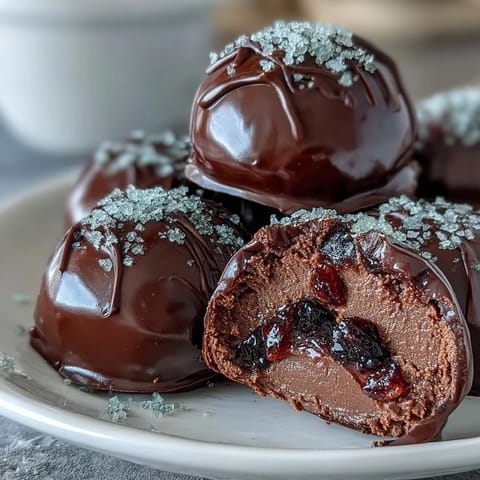 Decadent dark chocolate truffles with a bright candied orange center, perfect for Valentine's Day gifting and dessert lovers.