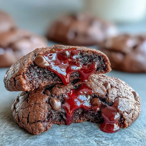 Chocolate Vampire Cookies with Candy Fangs: Spooky Halloween treats featuring rich cocoa cookies topped with candy fangs and red gel icing for a fun, fang-tastic dessert.