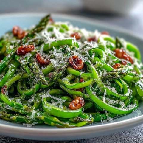 Delicate asparagus ribbons tossed in a citrusy dressing and topped with Parmesan for a crisp, flavorful Mediterranean-inspired side dish.