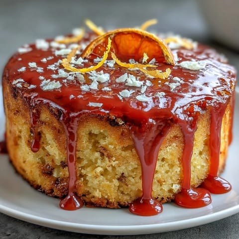 Blood orange polenta cake with almond flour, moist and fragrant with fresh citrus zest and a glossy pink glaze.