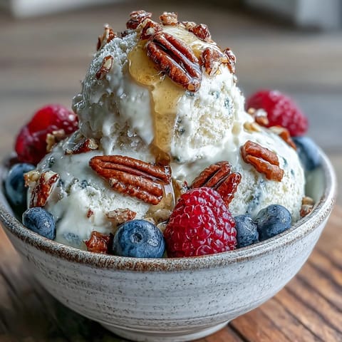 Creamy, viral TikTok Cottage Cheese Ice Cream with fresh berries, a healthy dessert.