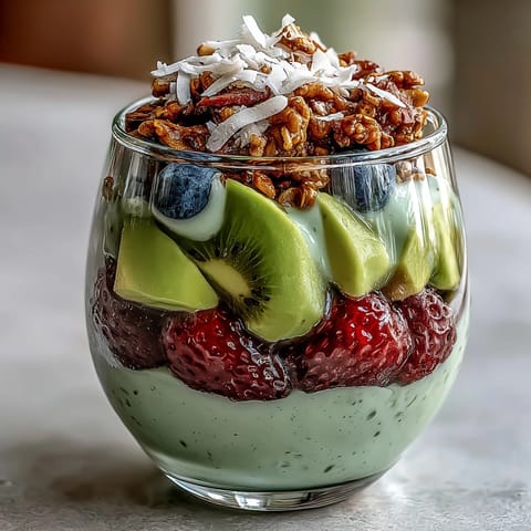Fiber-Rich Avocado Chia Pudding Parfait layered with berries and creamy avocado.